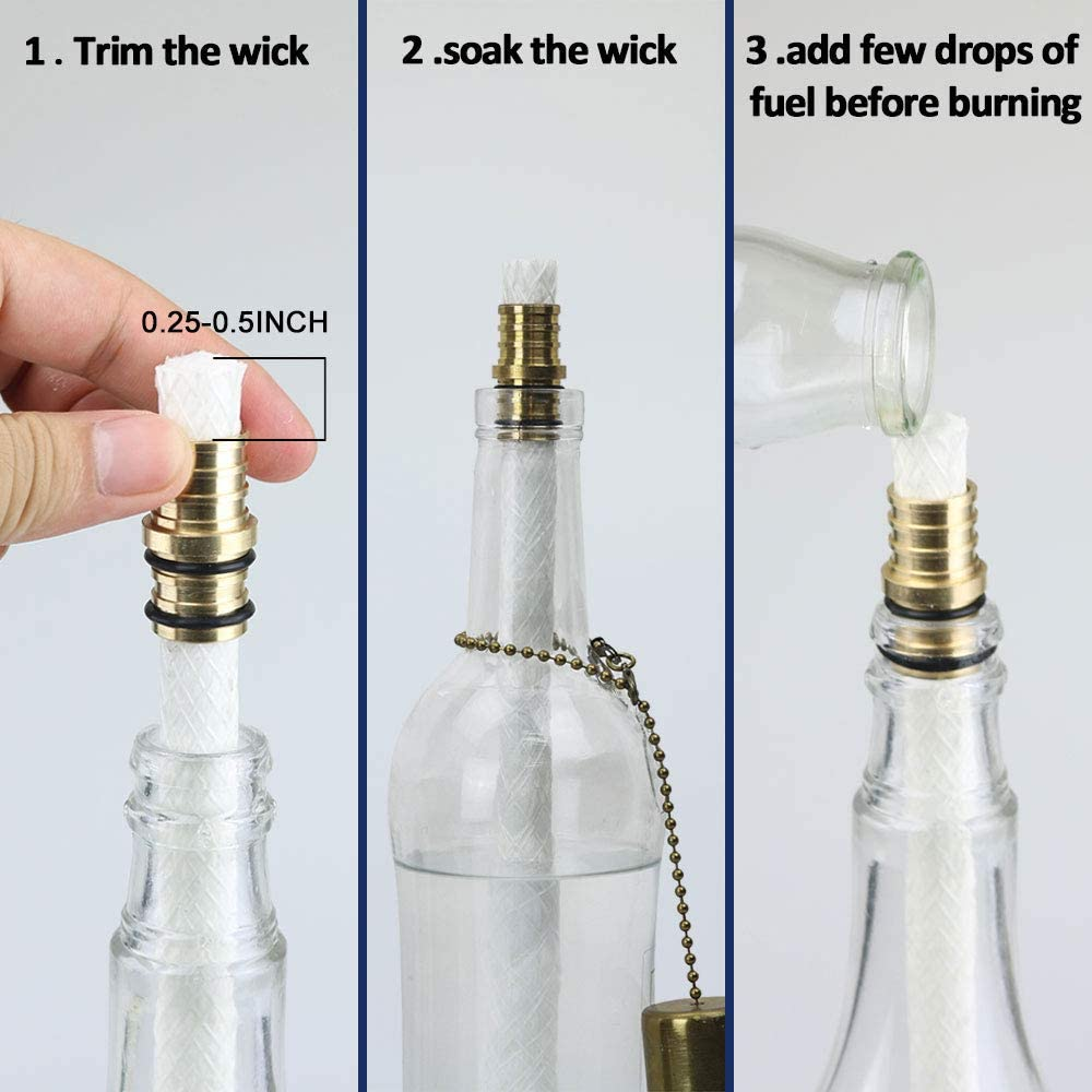 Ericx Light Wine Bottle Torch Kit 4 Pack, Includes 4 Long Life Torch Wicks ,Brass Torch Wick Holders and Brass Caps - Just Add Bottle for an Outdoor Wine Bottle Torch