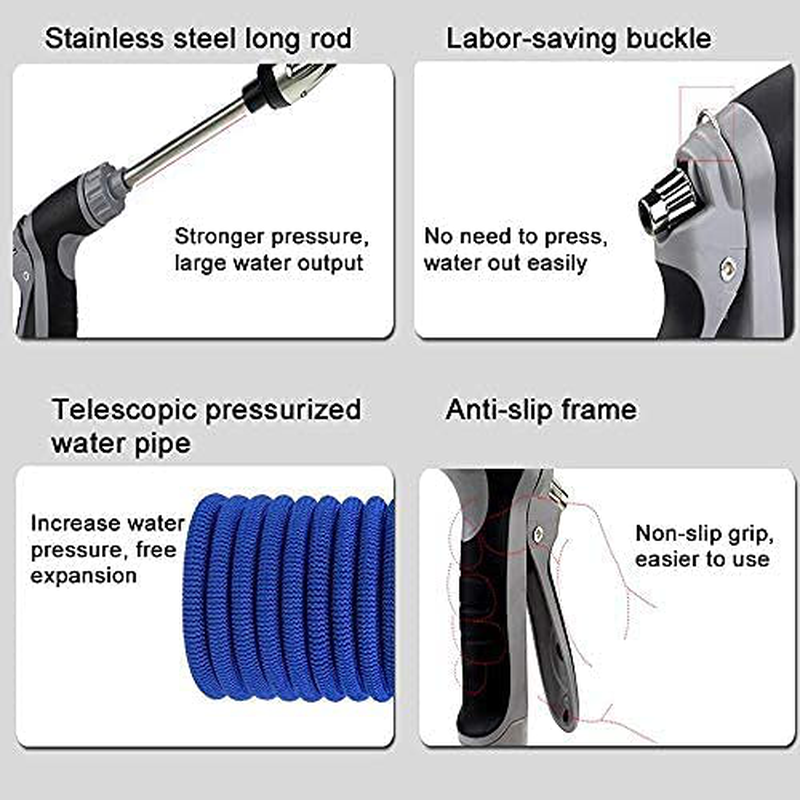 UILB Car Wash Kit with 50ft Expandable Garden Hose, Bubble Gun,Metal High Pressure Gun, Microfiber Car Wash Mop, Car Water Scraper, 3/4" Solid Brass Connector, All in One