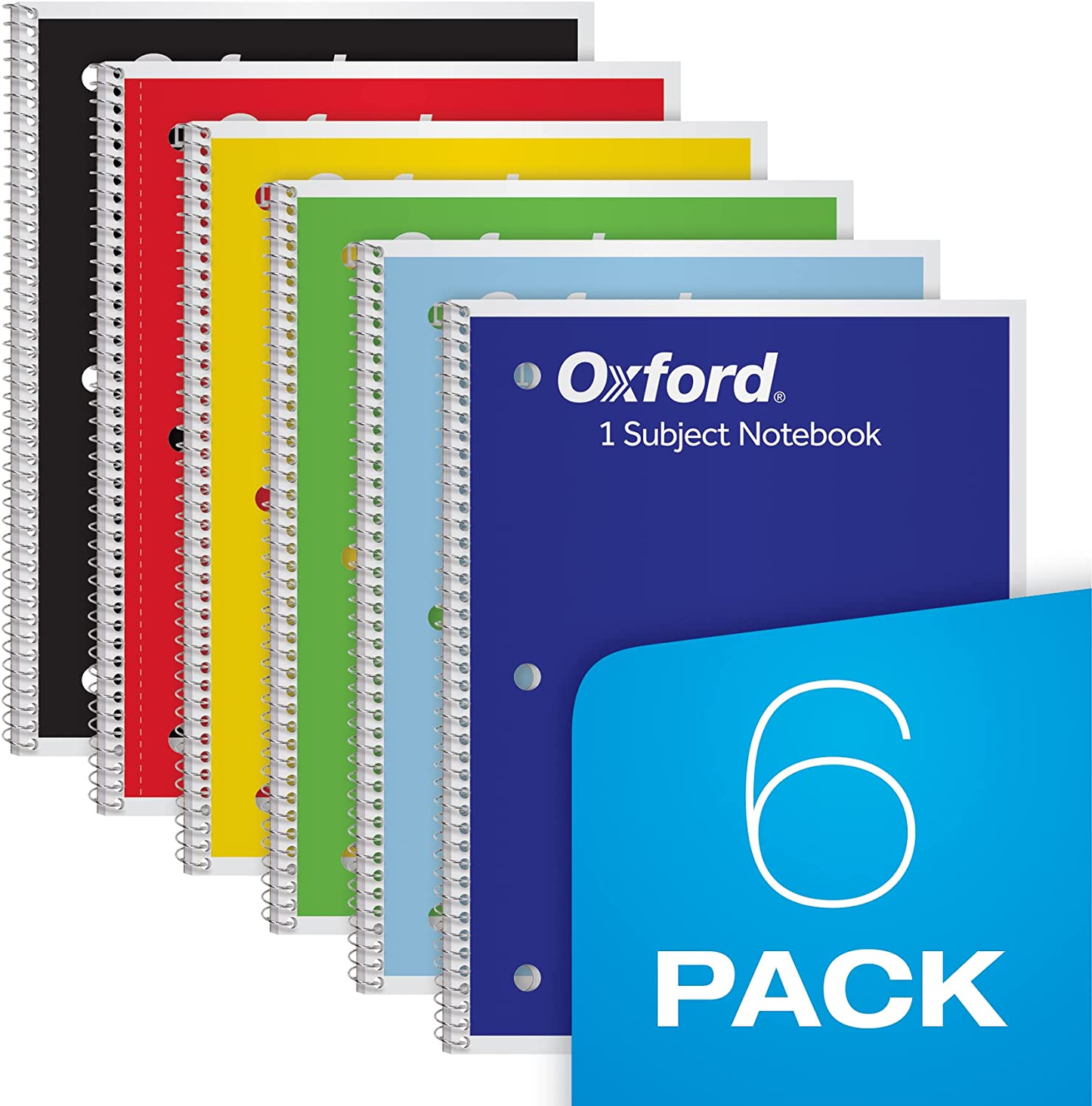 Oxford Spiral Notebook 6 Pack, 1 Subject, Collage/Wide Ruled Paper, 8 X 10-1/2 Inch, 70 Sheets