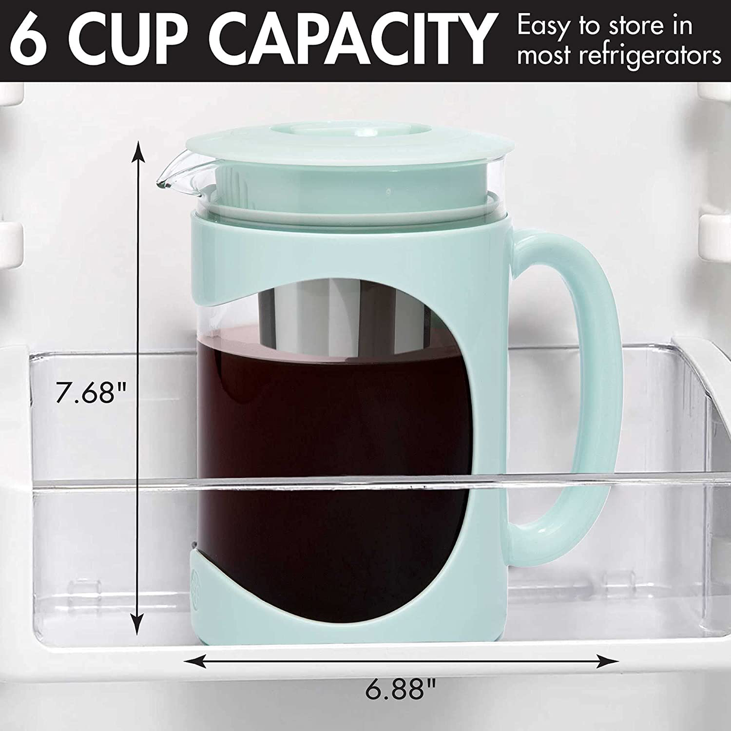 Primula Burke Deluxe Cold Brew Iced Coffee Maker, Comfort Grip Handle, Durable Glass Carafe, Removable Mesh Filter, Perfect 6 Cup Size, Dishwasher Safe, 1.6 Qt, Red