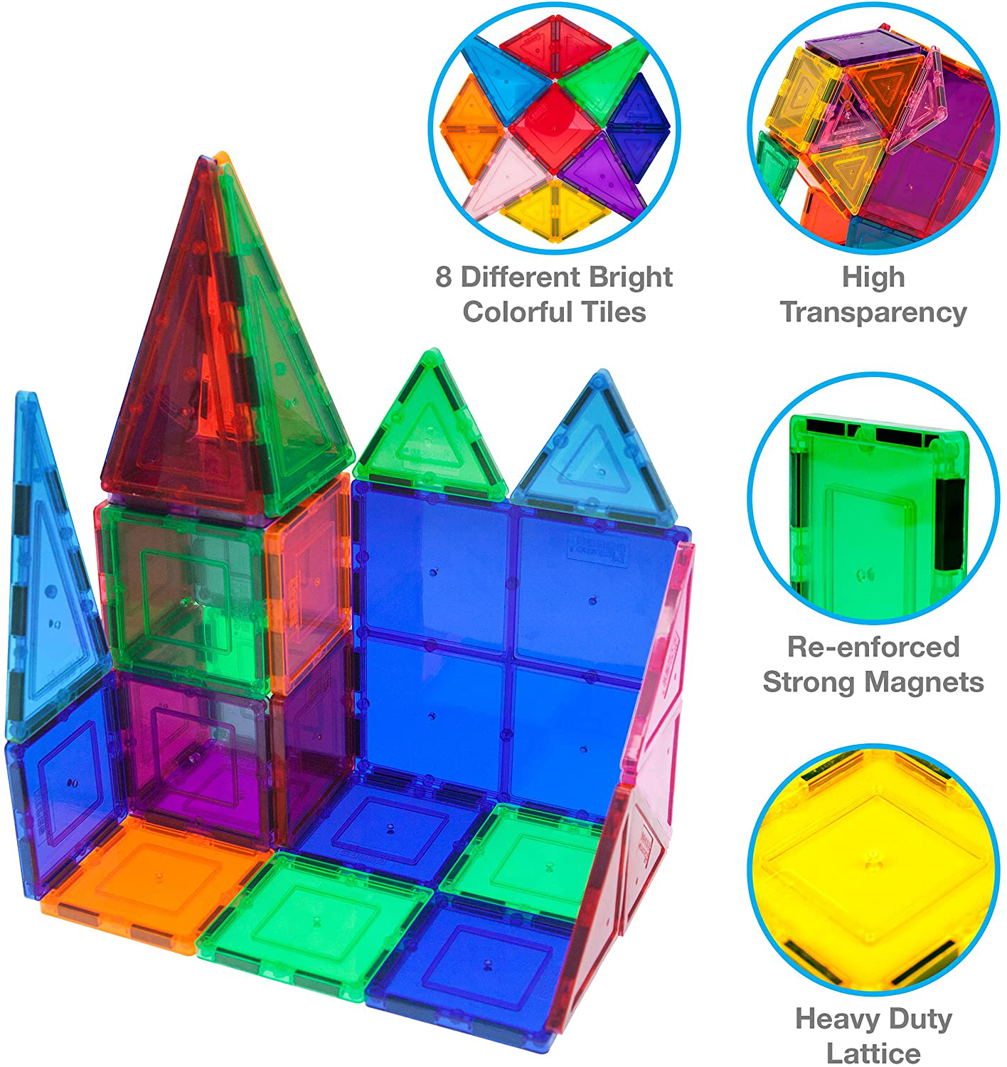 PicassoTiles 60 Piece Set 60pcs Magnet Building Tiles Clear Magnetic 3D Building Blocks Construction Playboards - Creativity beyond Imagination, Inspirational, Recreational, Educational, Conventional