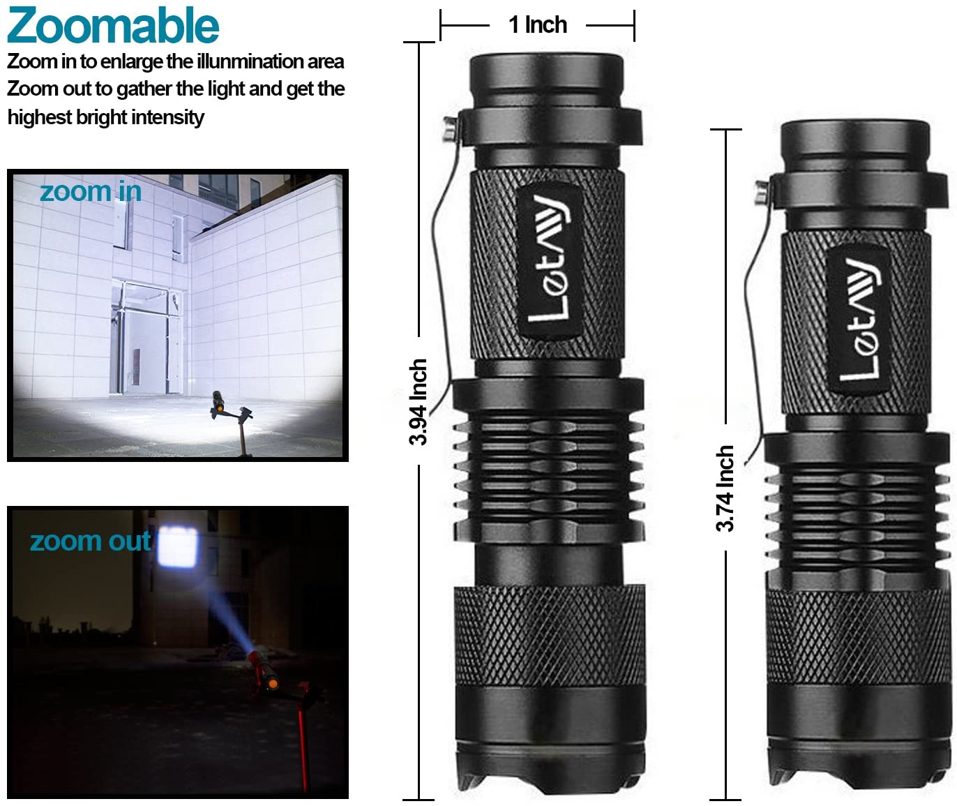 Tactical Flashlight, Super Bright LED Mini Flashlights with Belt Clip, Zoomable, 3 Modes, Waterproof - Best EDC Flashlight for Gift, Hiking, Camping & Power Outage (2 Pack)