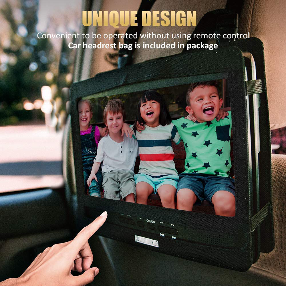 HDJUNTUNKOR Portable DVD Player 12.5" with 10.1" HD Swivel Display Screen, 5 Hour Rechargeable Battery, Support CD/DVD/SD Card/USB, Car Headrest Case, Car Charger, Unique Extra Button Design