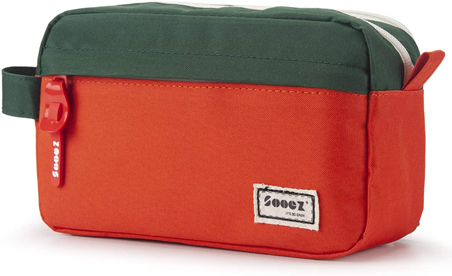 Sooez High Capacity Pen Case Black, Durable Pencil Bag Stationery Pouch Zipper, Portable Journaling Supplies with Easy Grip Handle & Loop