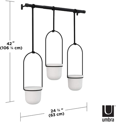 Umbra Triflora Hanging Planter for Window, Indoor Herb Garden, White/Black, Triple