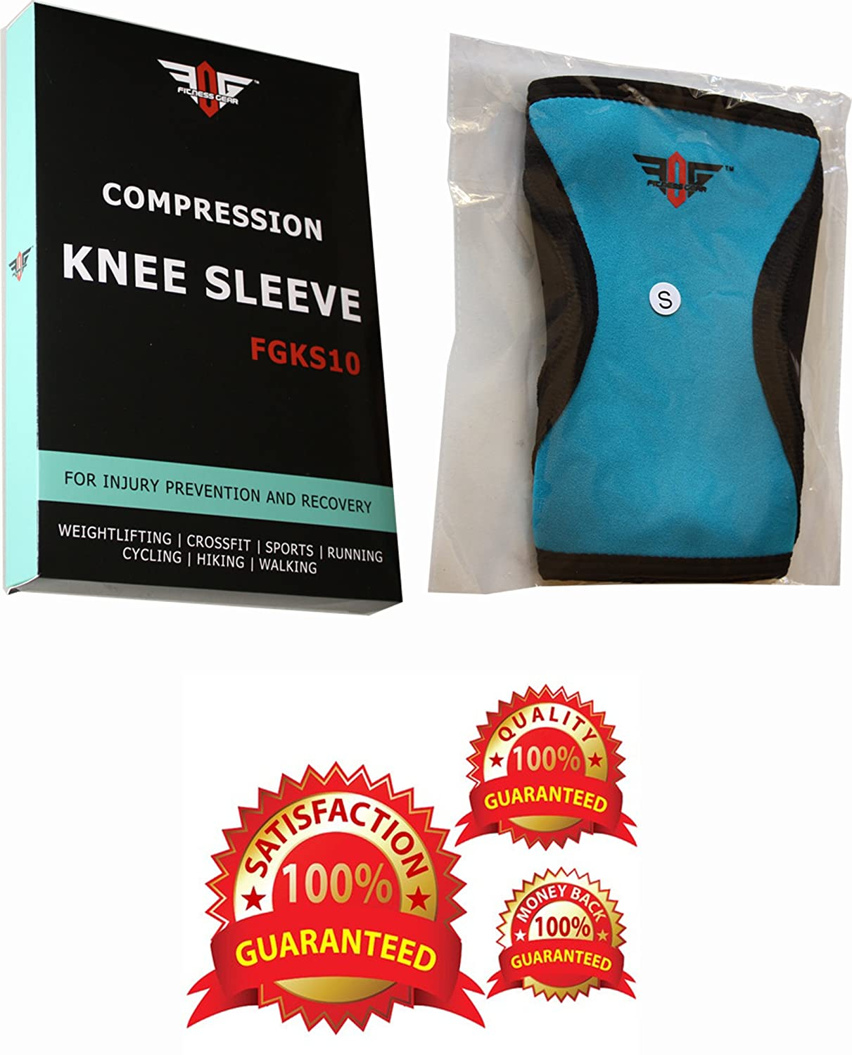 Knee Sleeve - 5MM Compression Knee Support Brace for Squats, Crossfit, Weightlifting, Basketball, Volleyball, Running, Cycling, Sports - Relieves from Knee Pains - ACL Support - by FOG Fitness Gear