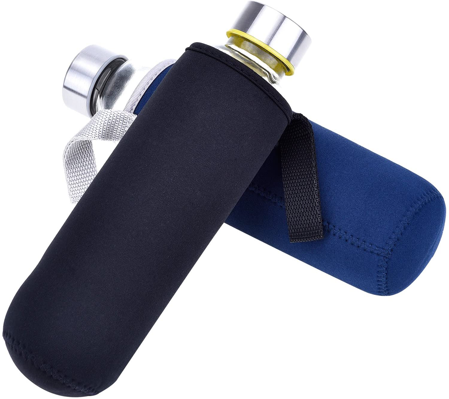 Mudder 2 Pieces Water Bottle Sleeve Neoprene Carrier Nylon Bottle Sleeve for 19.4 oz Glass Water Bottle, 550 ml (Black and Navy Blue)