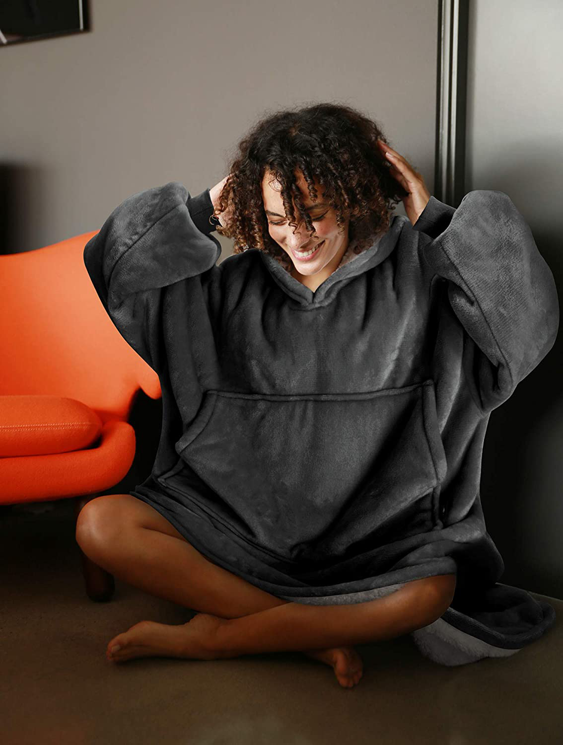 Catalonia Oversized Wearable Blanket Hoodie Sweatshirt, Comfortable Sherpa Lounging Pullover for Adults Men Women Teenagers Wife Girlfriend