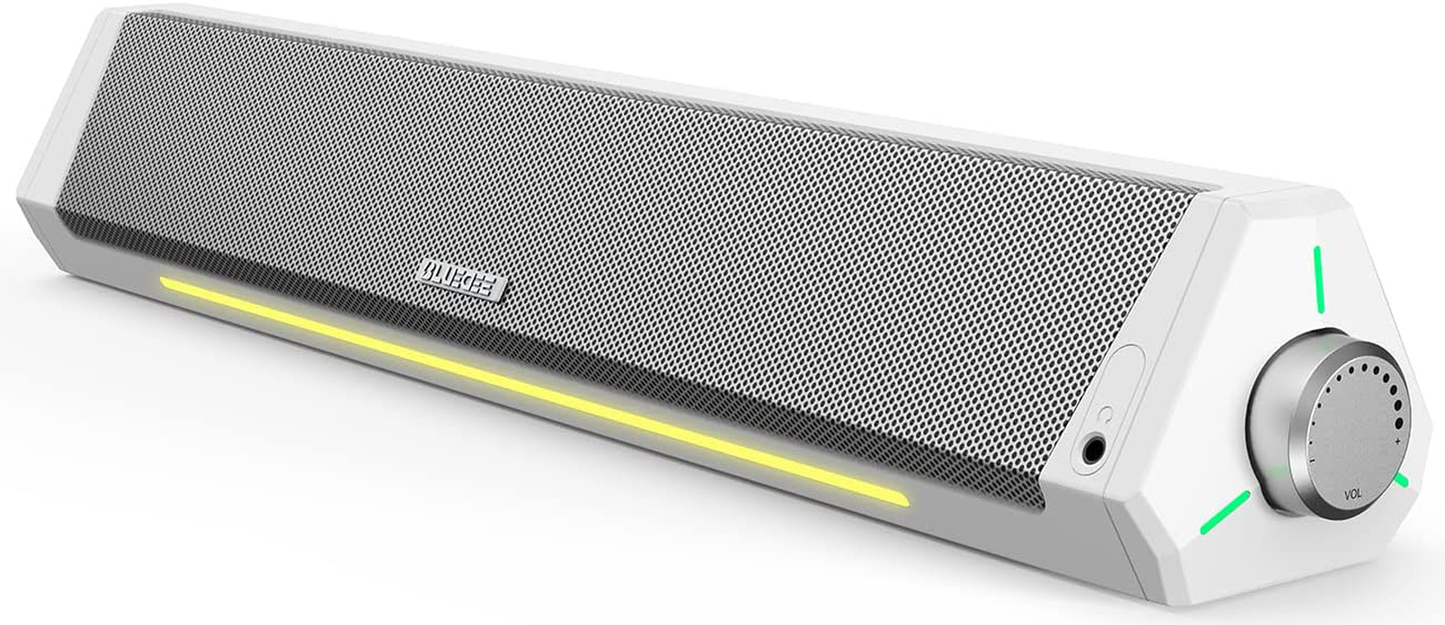 Computer Speakers, Dynamic RGB Computer Sound Bar, Hifi Stereo Bluetooth 5.0 & 3.5Mm Aux-In Connection, USB Powered Computer Speakers for Desktop, PC, Laptop, Tablets