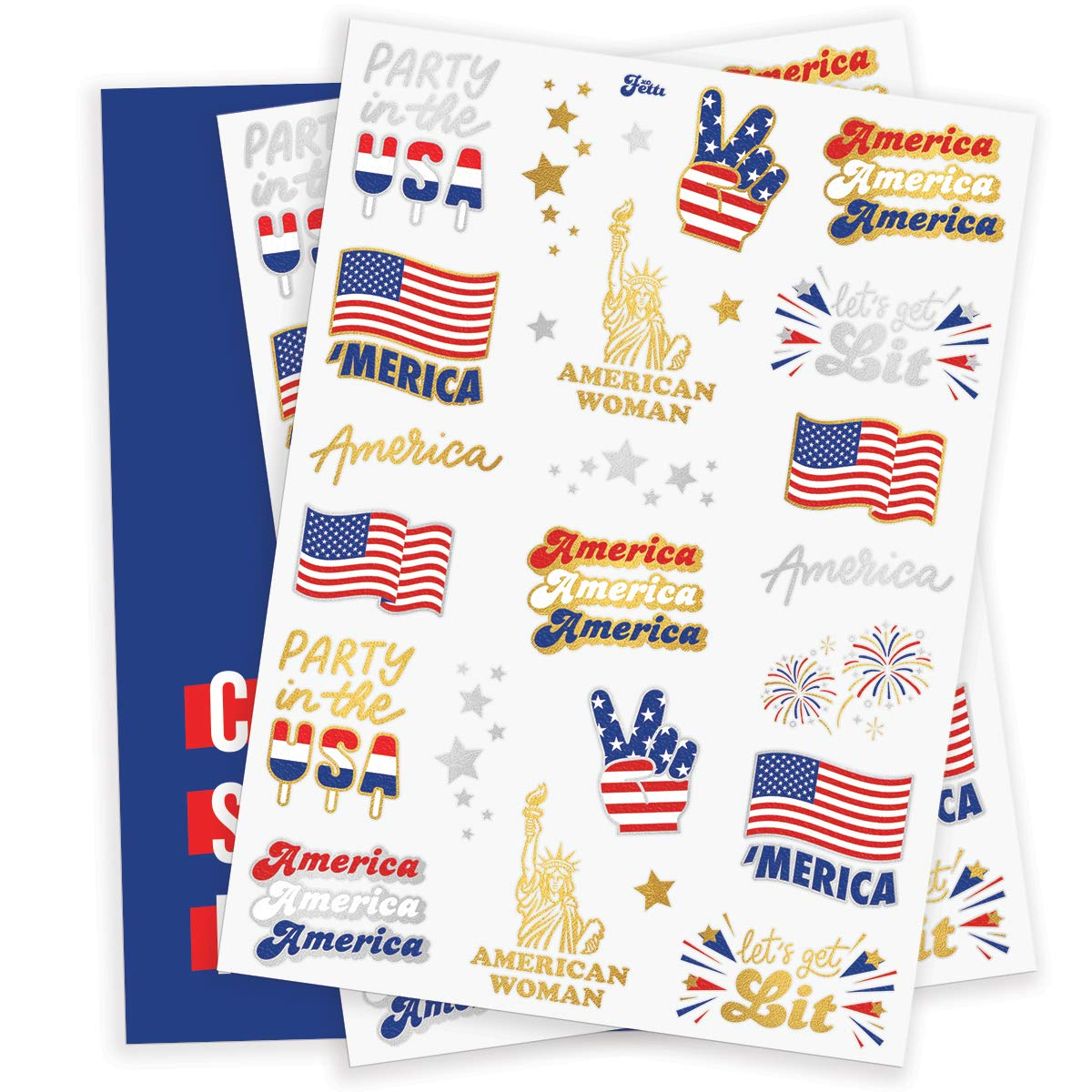 Xo, Fetti Fourth of July Party Supplies Temporary Tattoos - 34 Glitter Styles | American Flag, 4Th of July