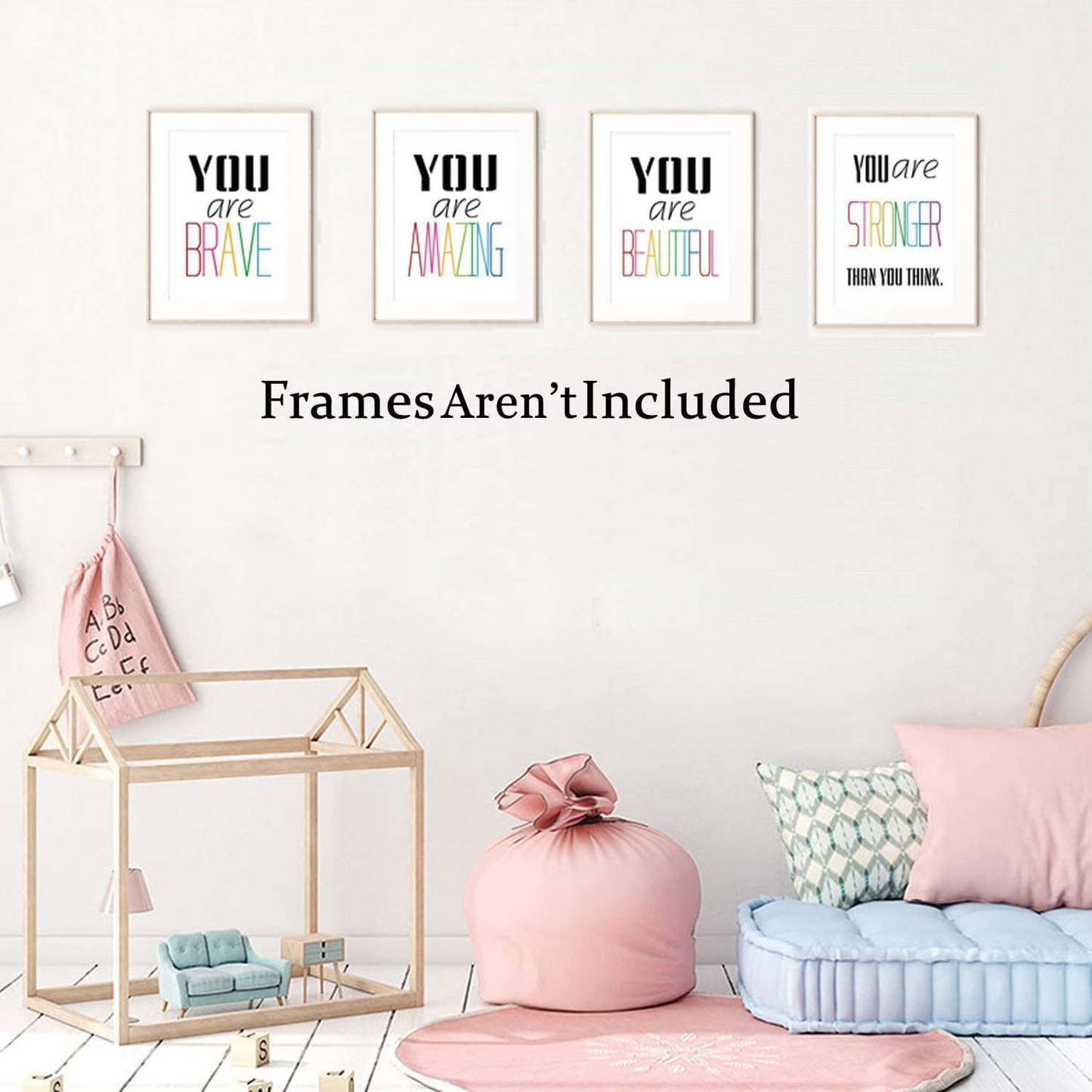 HPNIUB Typography Watercolor Words Inspirational Quote&Saying Modern Art Print Set of 4 (12”X16” Canvas Painting,Motivational Phrases Wall Art Poster for Nursery or Kids Room Home Decor,No Frame