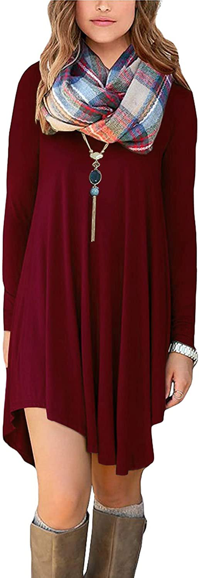 DEARCASE Women's Long Sleeve Casual Loose T-Shirt Dress