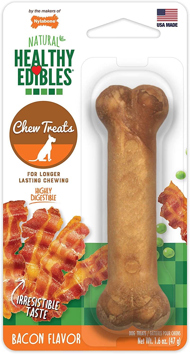 Nylabone Healthy Edibles All-Natural Long Lasting Bacon Flavor Chew Treats 3 Count Bacon Small/Regular