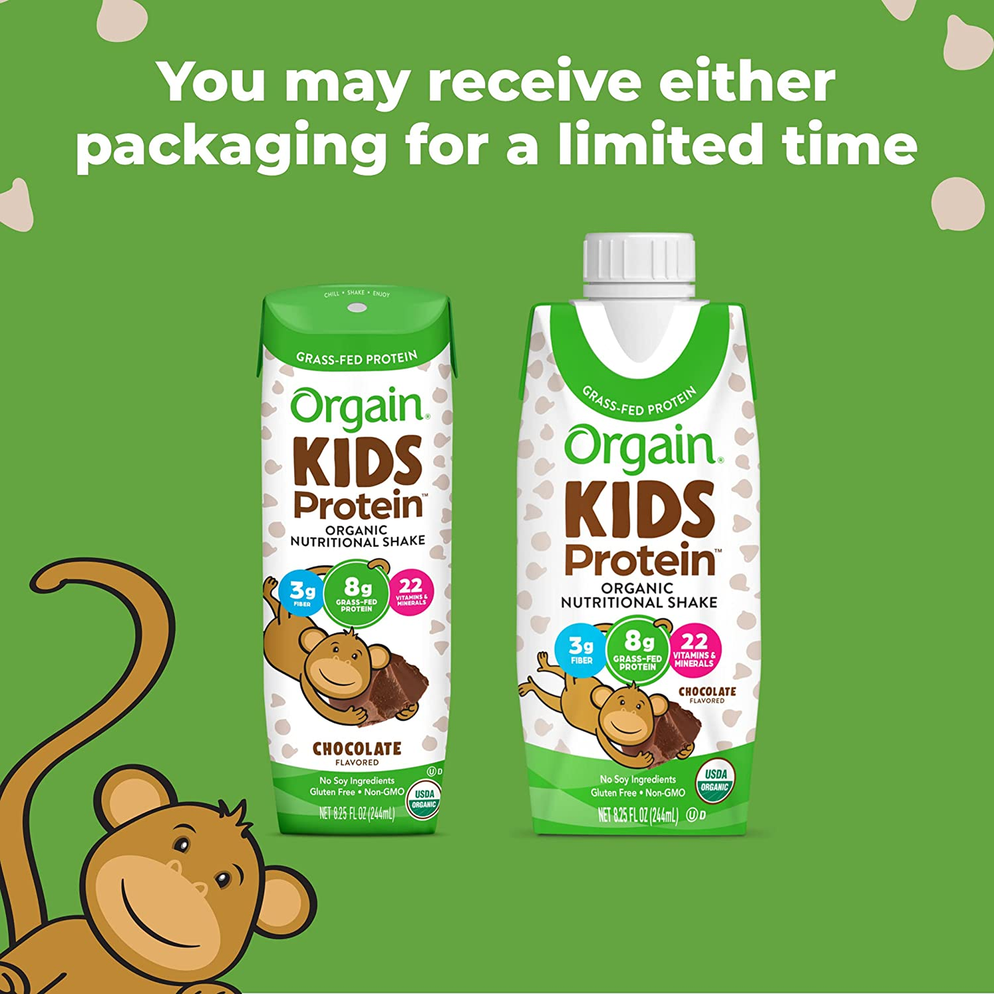 Orgain Organic Kids Protein Nutritional Shake, Chocolate - 8G of Protein, 22 Vitamins & Minerals, Fruits & Vegetables, Gluten Free, Soy Free, Non-Gmo, 8.25 Oz, 12 Ct (Packaging May Vary)