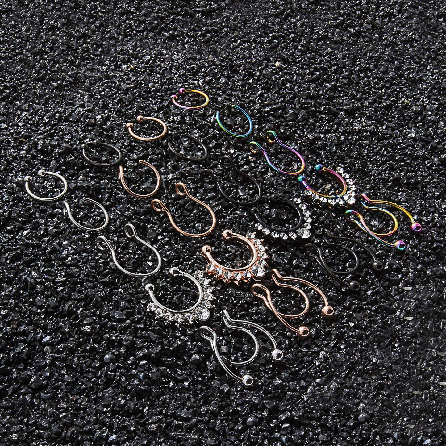SCERRING Fake Septum Nose Hoop Rings Stainless Steel Faux Lip Ear Nose Septum Ring Non Piercing Clip On Nose Hoop Rings Body Piercing Jewelry 20PCS