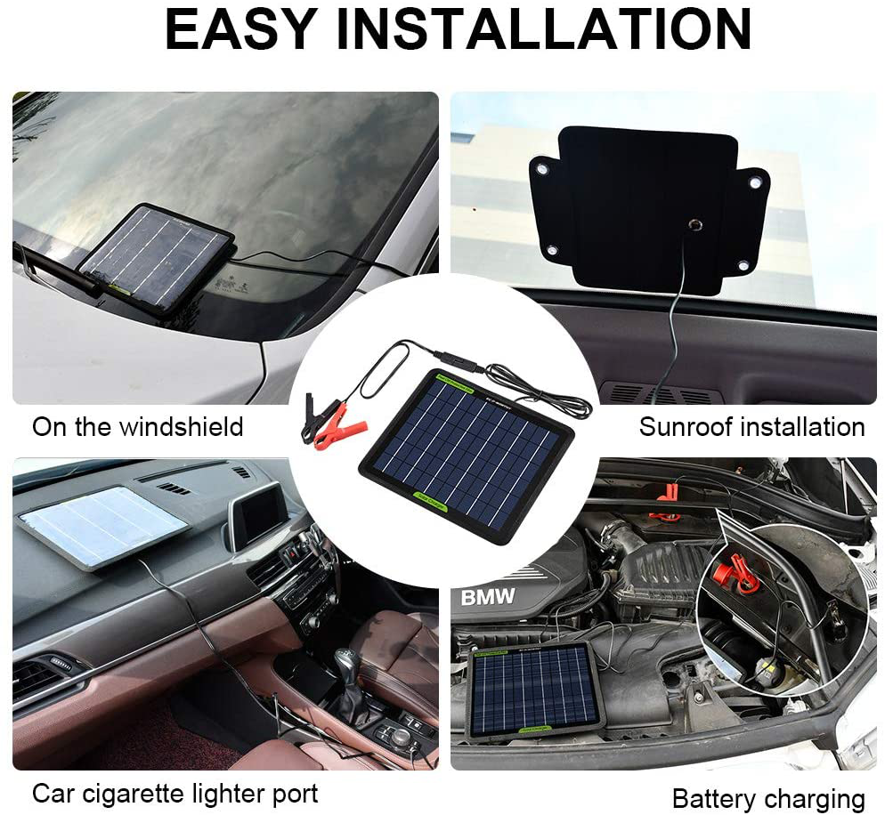 Solar Trickle Charger for 12V Batteries Portable Power Solar Panel Battery Charger Maintainer for Car Boat Marine Motorcycles Truck