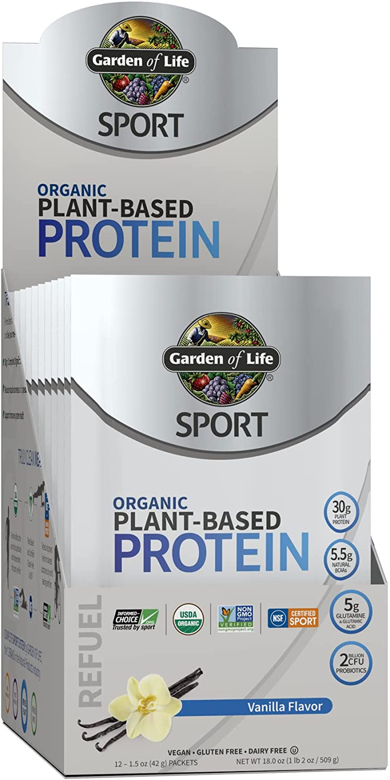 Organic Vegan Sport Protein Powder, Chocolate - Probiotics, Bcaas, 30G Plant Protein for Premium Post Workout Recovery, NSF Certified, Keto, Gluten & Dairy Free, Non GMO, Garden of Life - 19 Servings