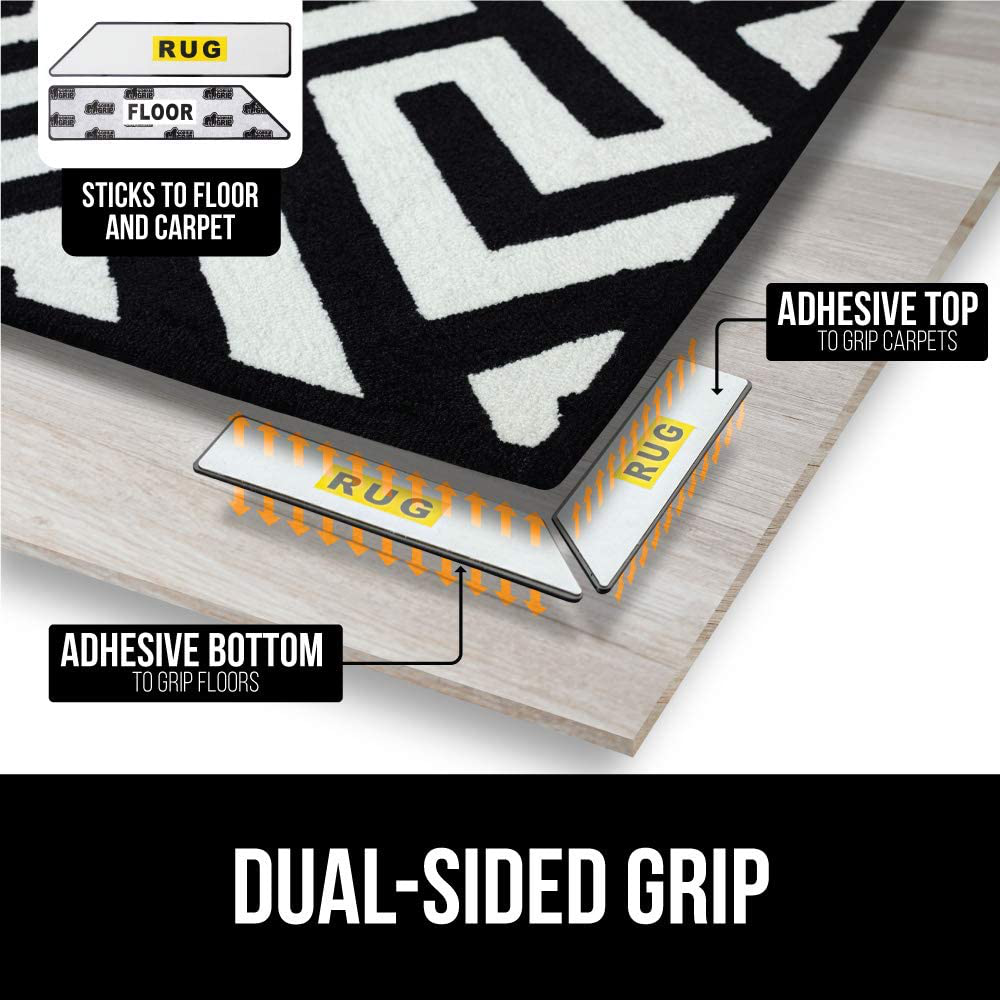 Gorilla Grip 16 Piece Adhesive Grippers for Rugs, Dual Sided Anti Curl Corner Side Gripper, Reusable Washable Patent Pending Pads, Keep Area Rugs Flat on Hardwood Floors, Grips Carpet Corners