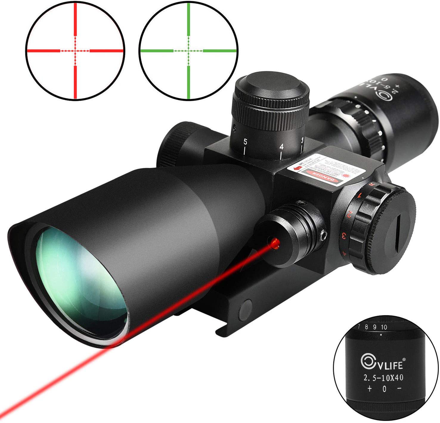 CVLIFE 2.5-10x40e Red & Green Illuminated Scope with 20mm Mount