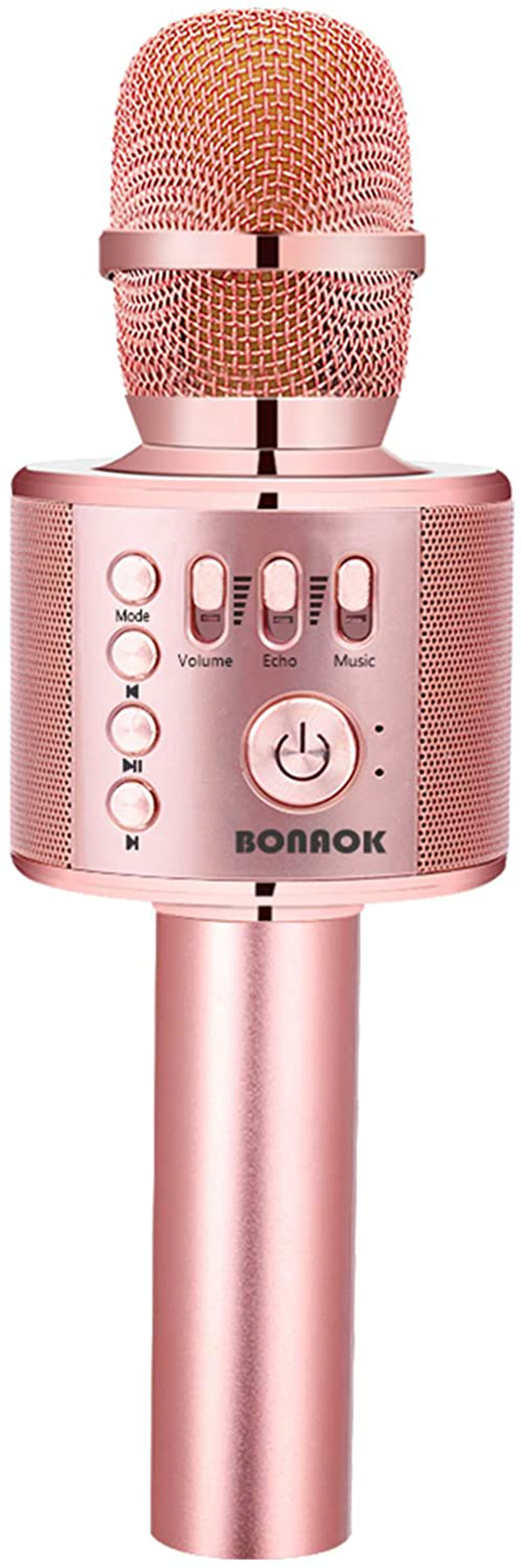 BONAOK Karaoke Microphone Bluetooth Wireless, Portable Karaoke Machine Mic Speaker for Kids and Adults Home Party Birthday (Rose Gold Plus)
