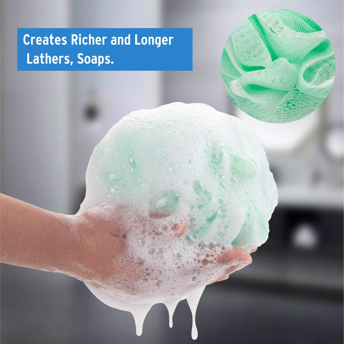 AmazerBath Shower Bath Sponge Shower Loofahs Balls Body Wash Bathroom Men Women- Set of 4