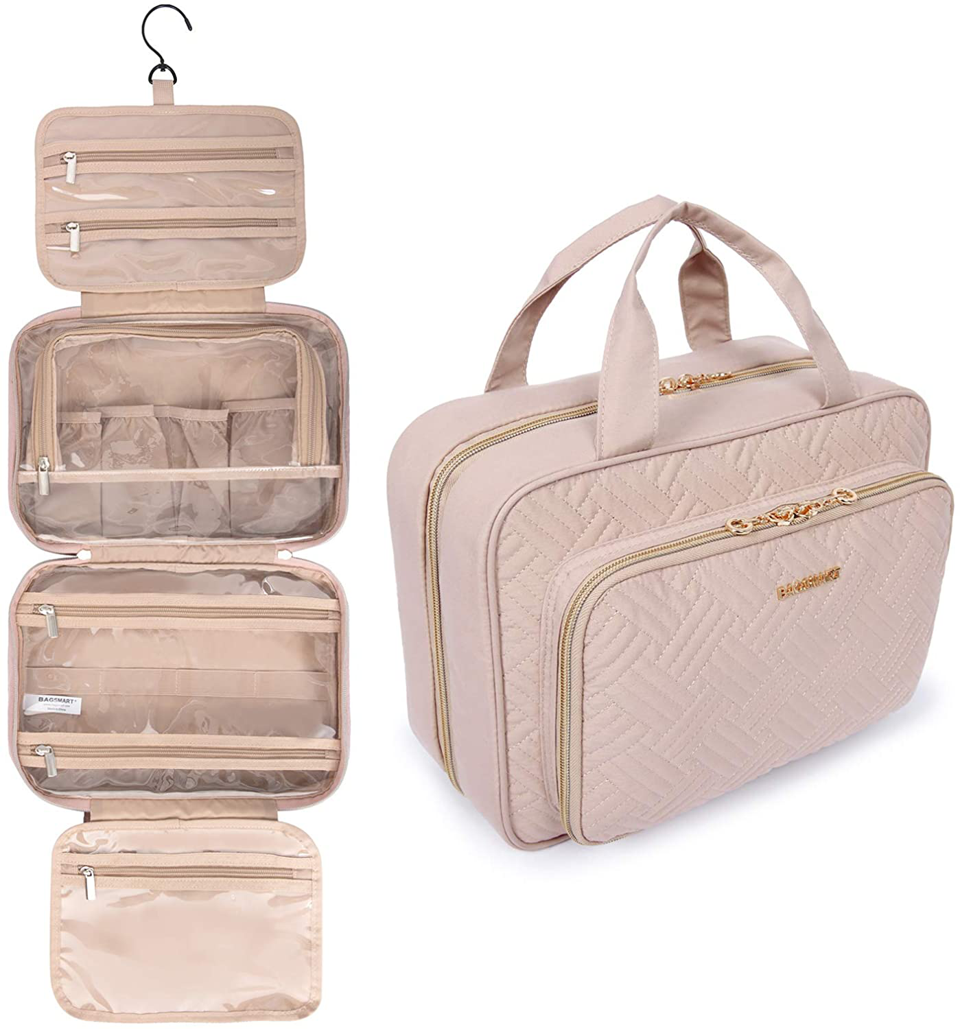 BAGSMART Toiletry Bag Hanging Travel Makeup Organizer with TSA Approved Transparent Cosmetic Bag Makeup Bag for Full Sized Toiletries