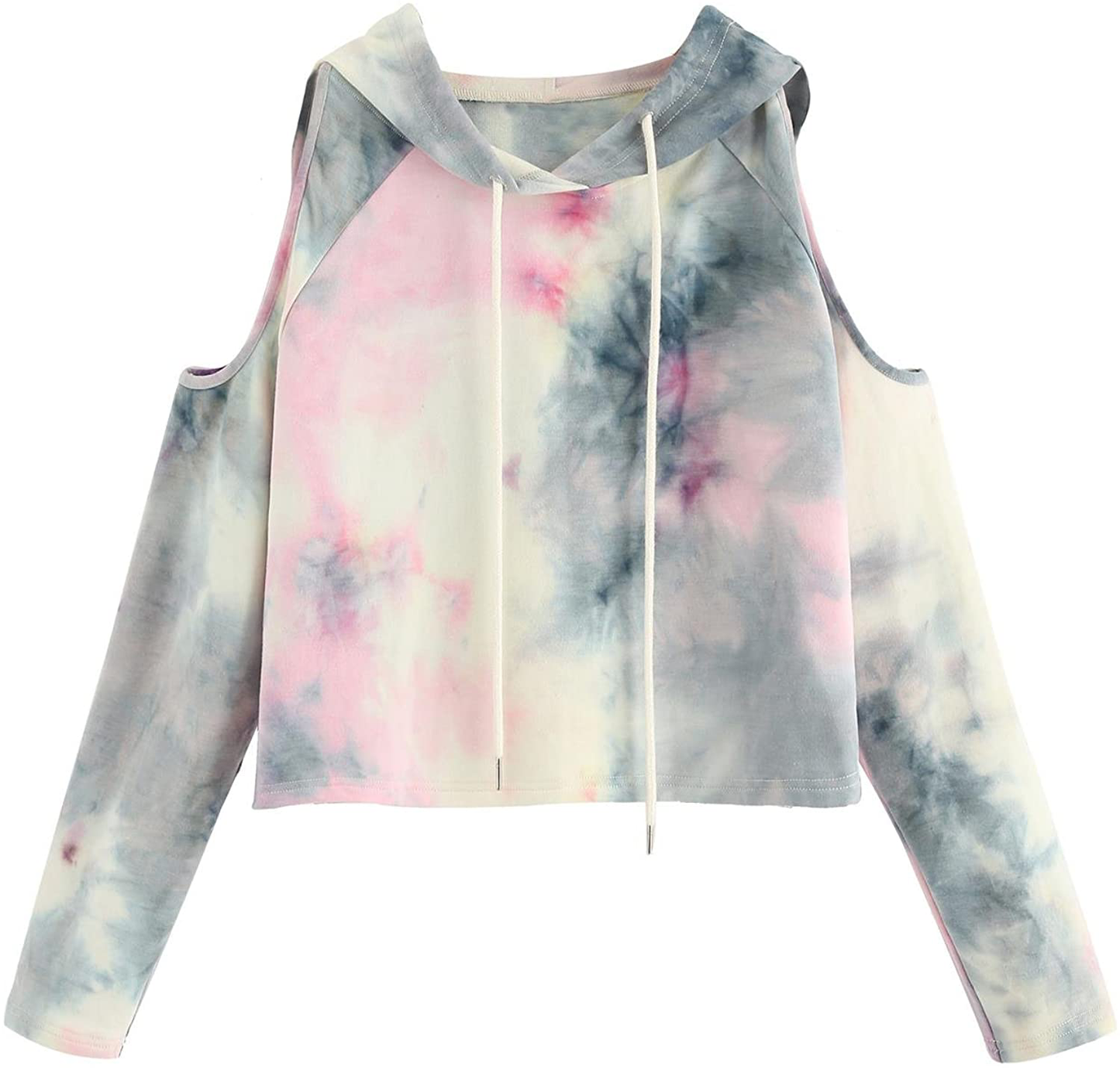 SweatyRocks Women's Cold Shoulder Tie Dye Pullover Hoodie Crop Top Sweatshirt