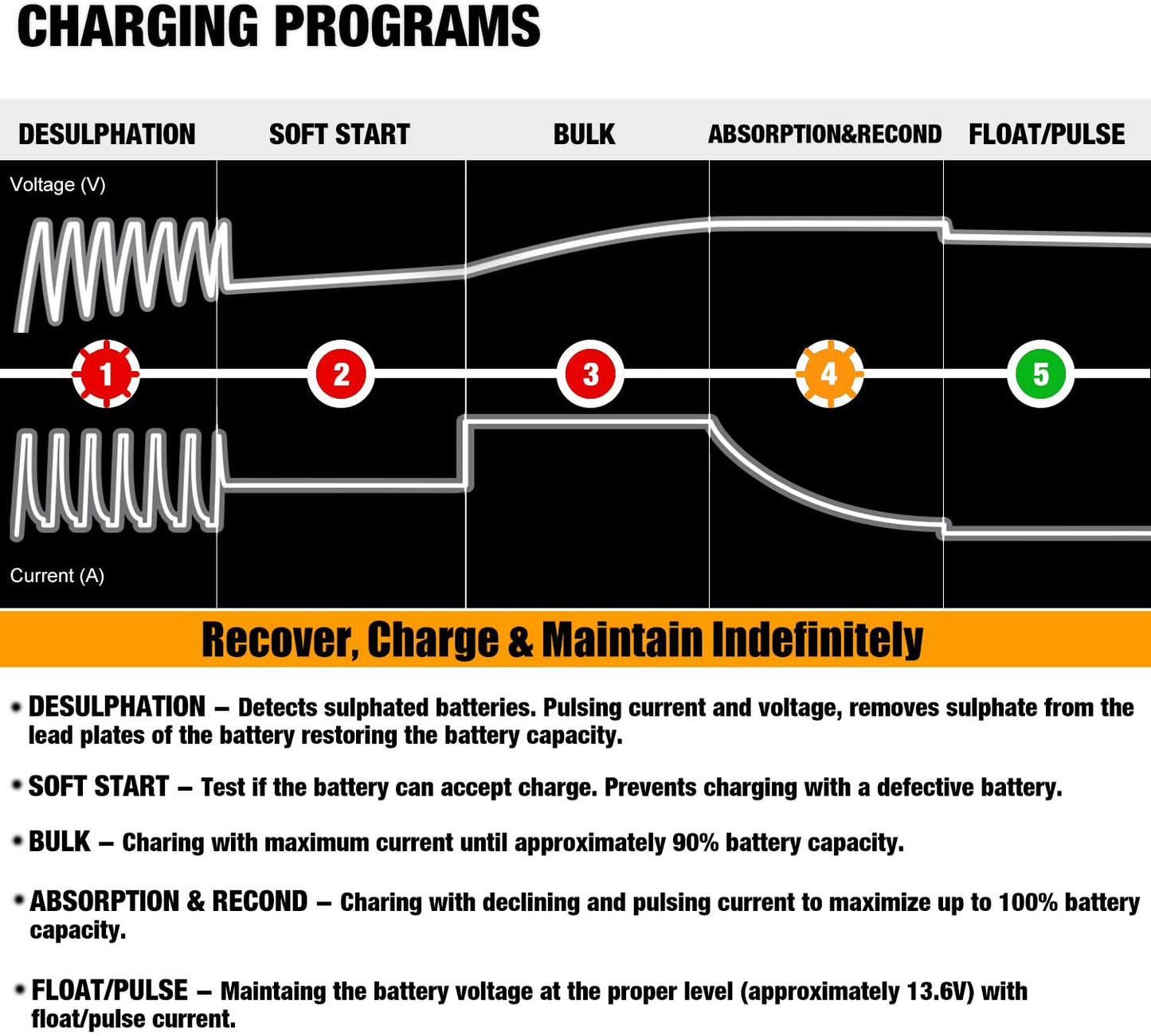 12V 800Ma Automatic Battery Charger, Battery Maintainer, Trickle Charger, and Battery Desulfator
