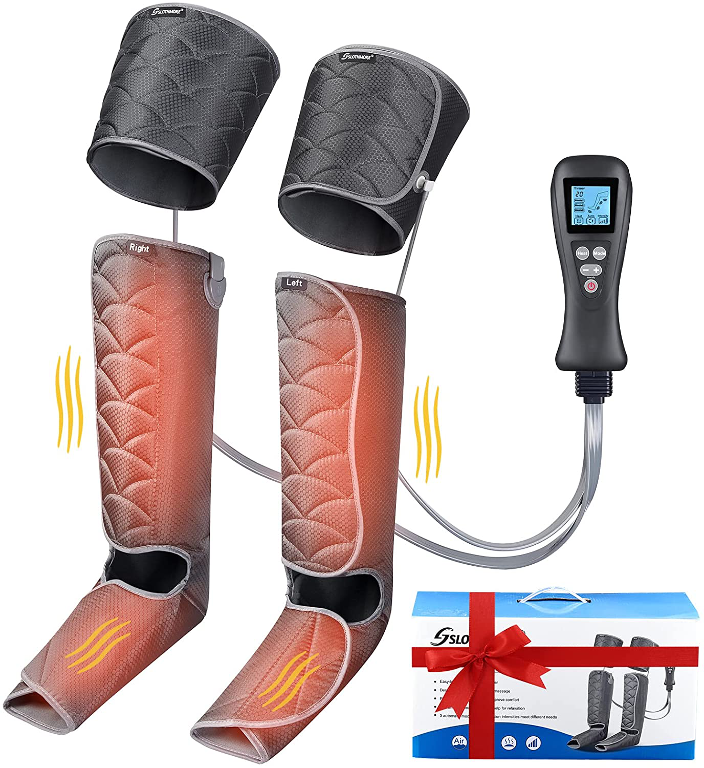 Leg Massager for Circulation & Relaxation, Air Compression Calf Feet Thigh Massage, Muscle Pain Relief, Adjustable Wraps for Most Size with 4 Modes 4 Intensities 2 Heat