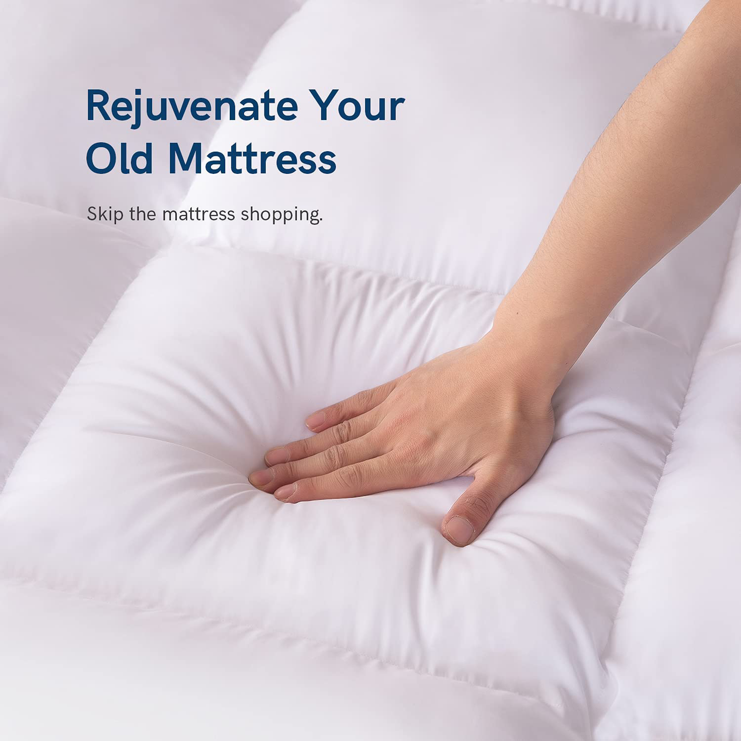 ELEMUSE Full White Cooling Mattress Topper for Back Pain, Extra Thick Mattress pad Cover, Plush Soft Pillowtop with Elastic Deep Pocket, Overfilled Down Alternative Filling