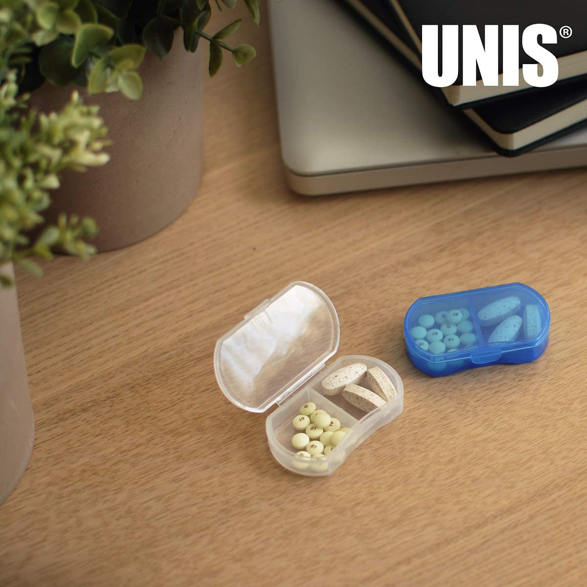 UNIS 6 Pack Small Thin Style Emergency Pill Medication Portable Container Case Box with Dual Compartments
