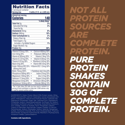 Pure Protein Chocolate Protein Shake, 30G Complete Protein, Ready to Drink and Keto-Friendly, Vitamins A, C, D, and E plus Zinc to Support Immune Health, 11Oz Bottles, 12 Pack