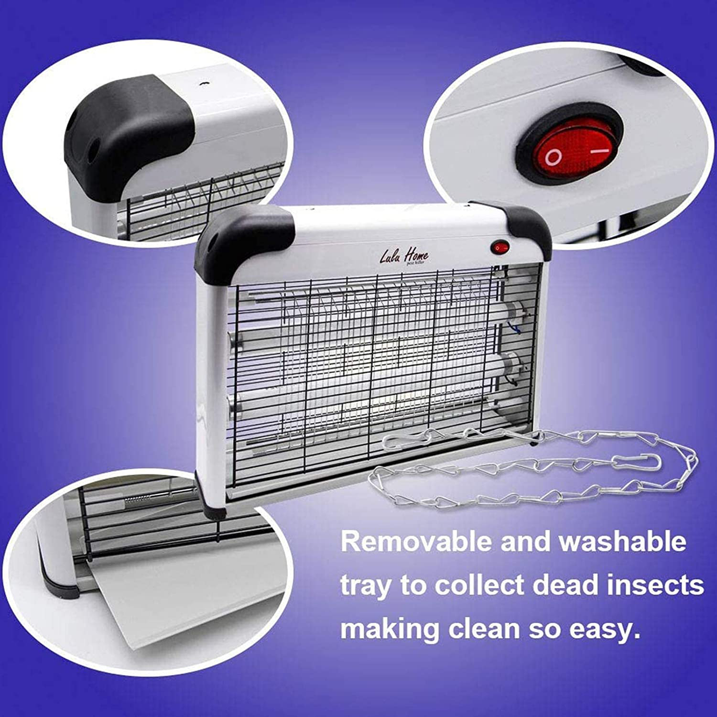 Lulu Home Electric Bug Zapper, Aluminium Indoor Insect Killer for Mosquito, Bug, Fly with Powerful 2800V Grid 20W Bulbs