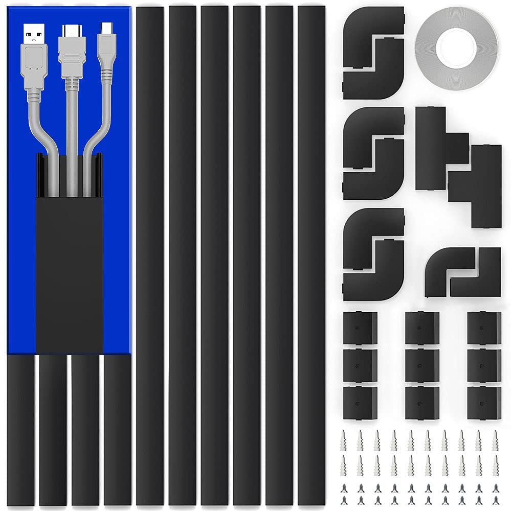 Cord Cover Raceway Kit, 157in Cable Cover Channel, Paintable Cord Concealer System Cable Hider, Cord Wires, Hiding Wall Mount TV Powers Cords in Home Office