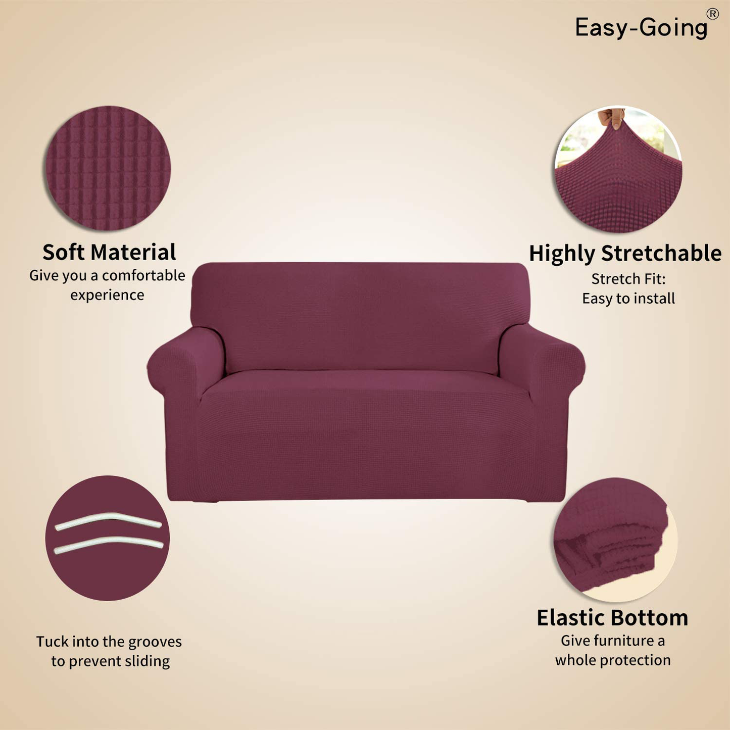 Easy-Going Stretch 4 Seater Sofa Slipcover 1-Piece Sofa Cover Furniture Protector Couch Soft with Elastic Bottom for Kids,Polyester Spandex Jacquard Fabric Small Checks (XX Large,Taupe)