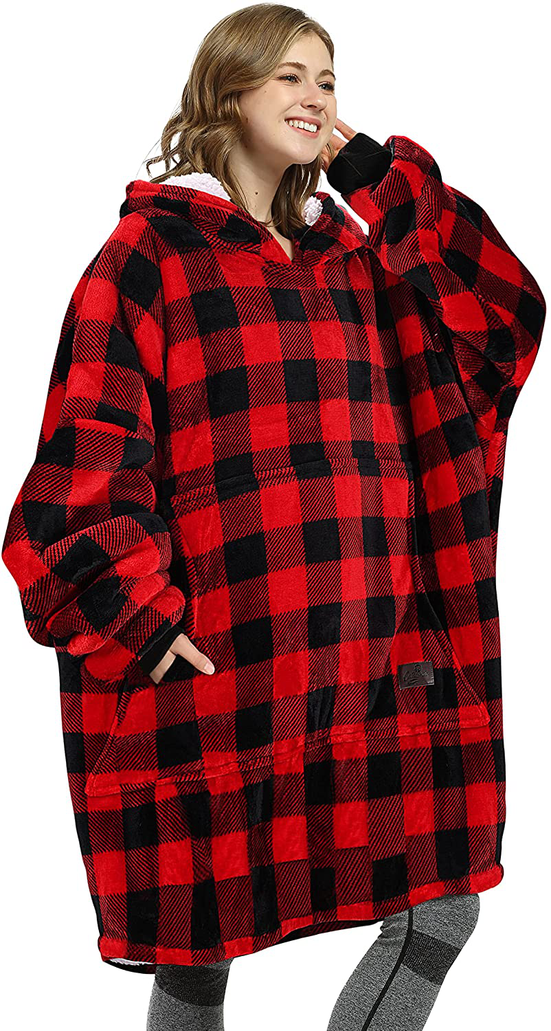 Catalonia Oversized Wearable Blanket Hoodie Sweatshirt, Comfortable Sherpa Lounging Pullover for Adults Men Women Teenagers Wife Girlfriend
