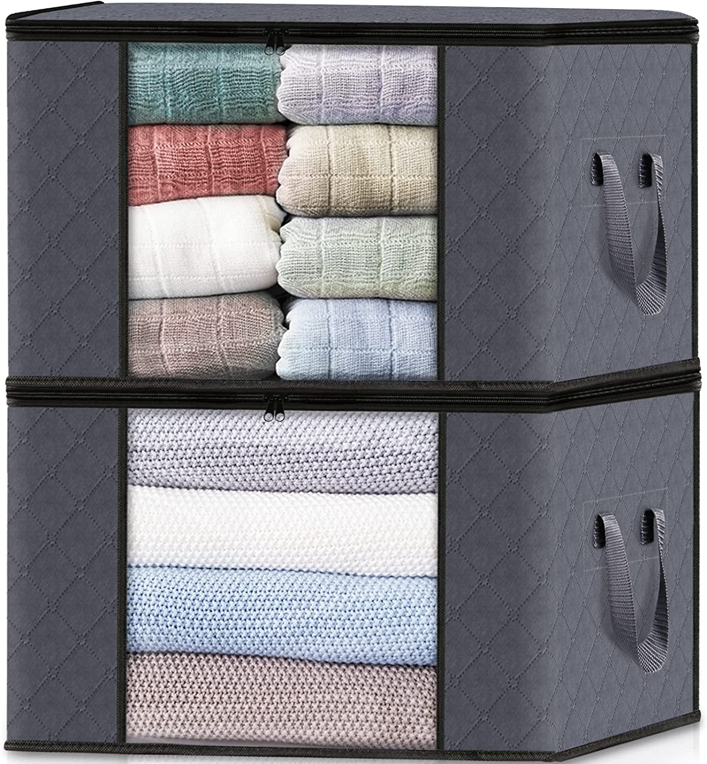 3-Pack Clothes Storage,Foldable Blanket Storage Bags,Storage Containers for Organizing, Clothing, Bedroom, Comforter, Closet, Dorm, Sweater, Quilts, Organizer