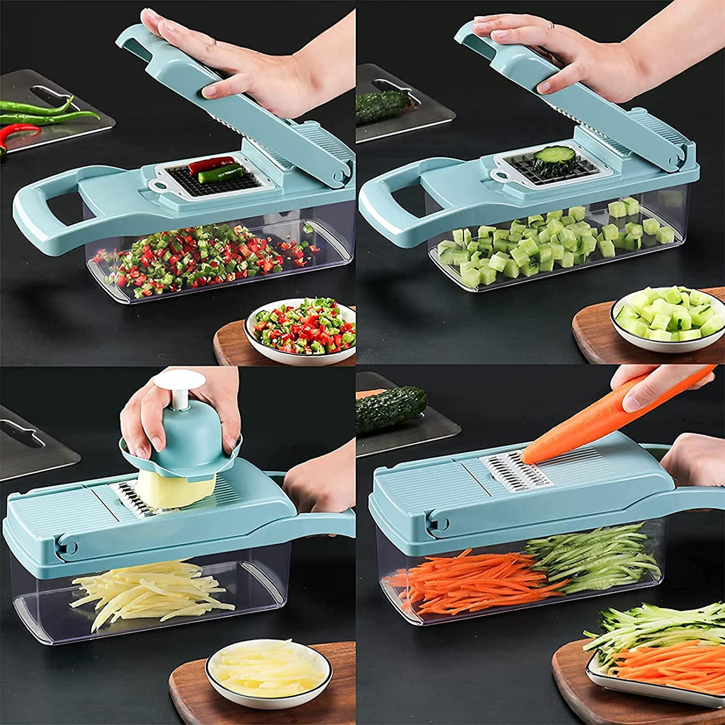 12-in-1 Multifunctional Mandoline Vegetable Chopper Slicer, Vegetable Chopper, Pro Food Chopper Vegetable Cutter and Dicers, Onion Chopper with Container, Vegetable Slicer and Chopper for - 7 Blades