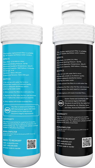Avalon 2 Stage Replacement Filters For Avalon Branded Bottleless Water Coolers (PURCHASED AFTER JANUARY 2018), NSF Certified, 1500 Gallons