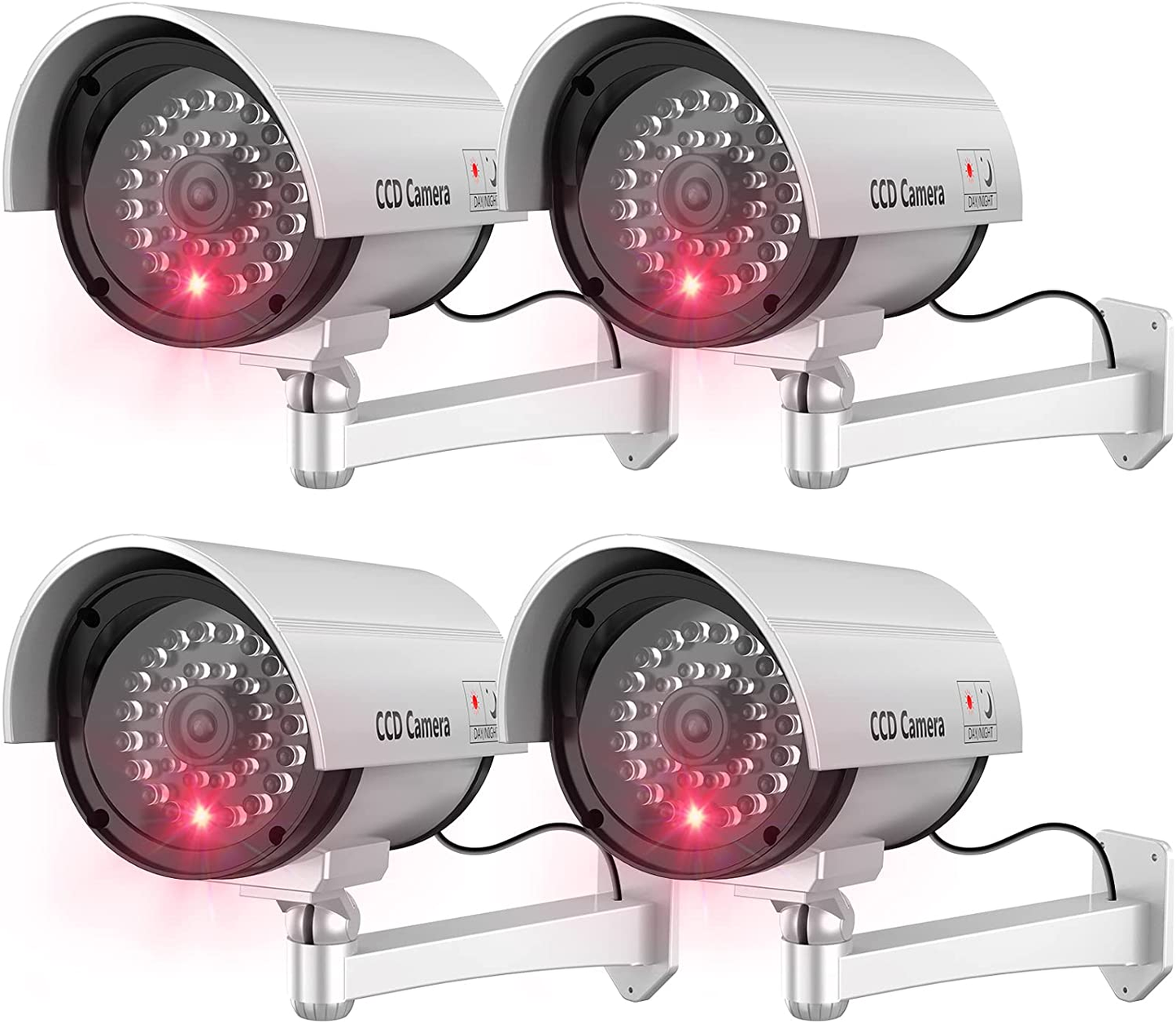 4-pack Bullet Dummy Fake Surveillance Security CCTV Dome Camera Indoor/Outdoor with Flashing LED Light