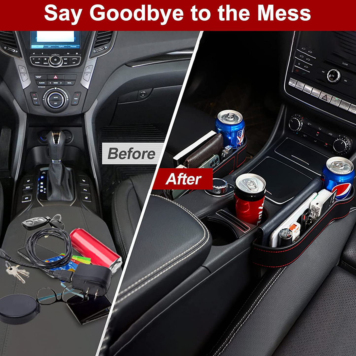 Car Seat Gap Filler Organizer, Automotive Front Seat Storage with Cup Holder, Auto Console Side Extra Storage Boxes