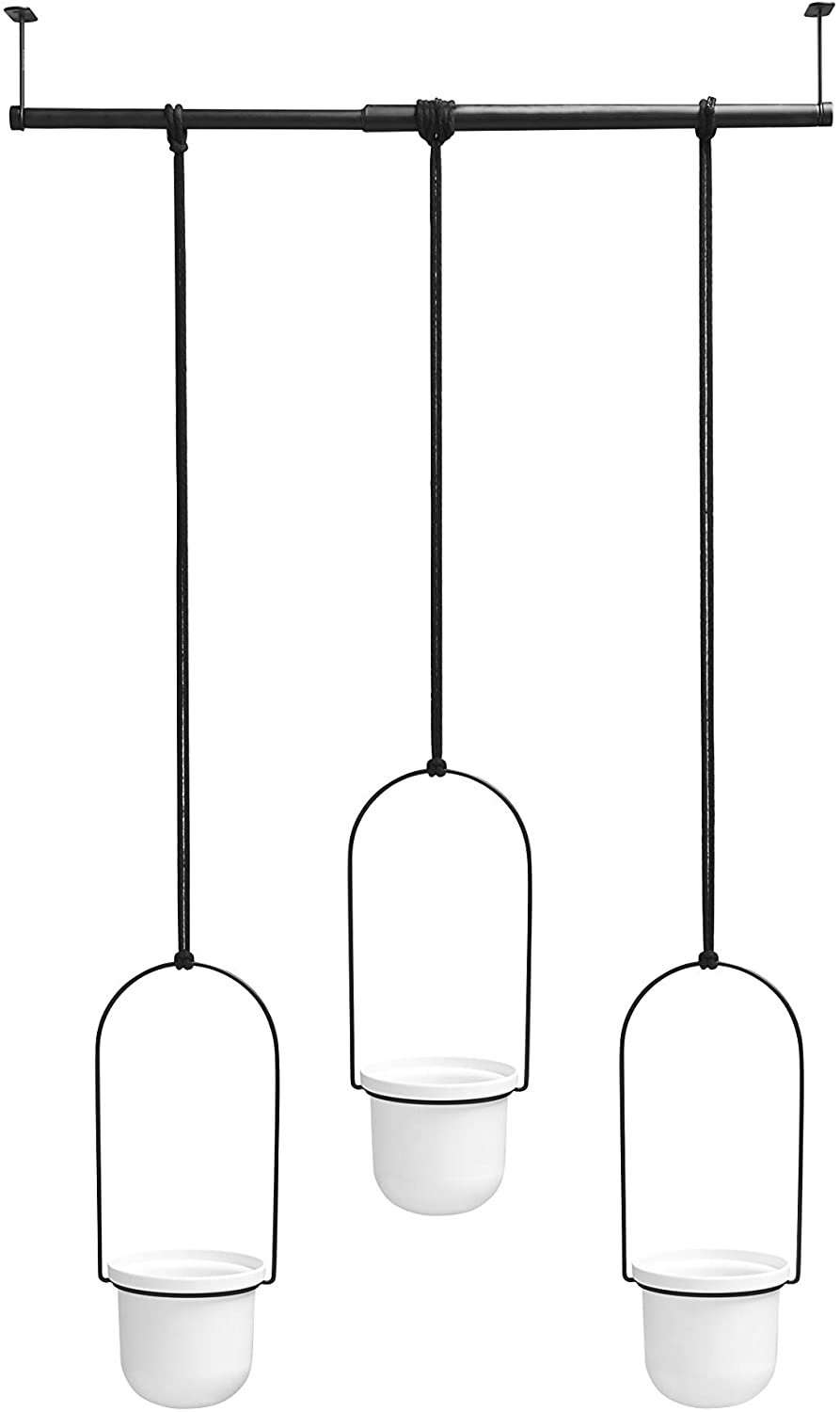 Umbra Triflora Hanging Planter for Window, Indoor Herb Garden, White/Black, Triple