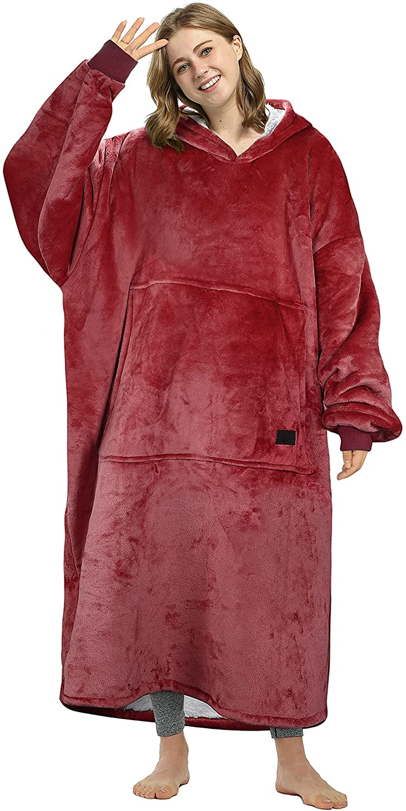 Oversized Wearable Blanket Hoodie Sweatshirt, Comfortable Sherpa Lounging Pullover for Adults