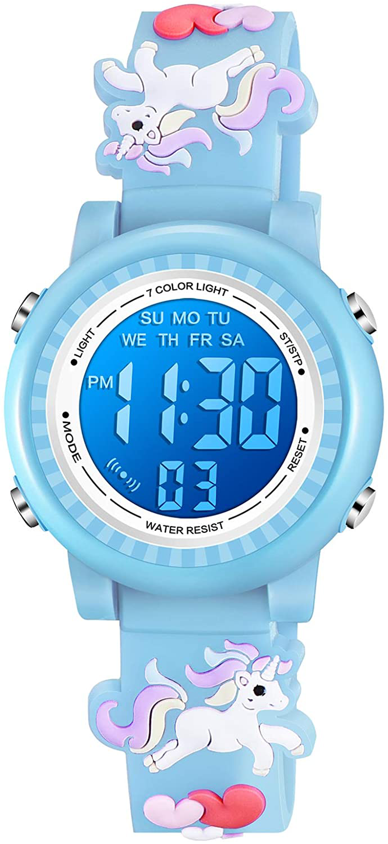 Venhoo Kids Watches 3D Cartoon Waterproof 7 Color Lights Toddler Wrist Digital Watch with Alarm Stopwatch for 3-10 Year Girls Little Child