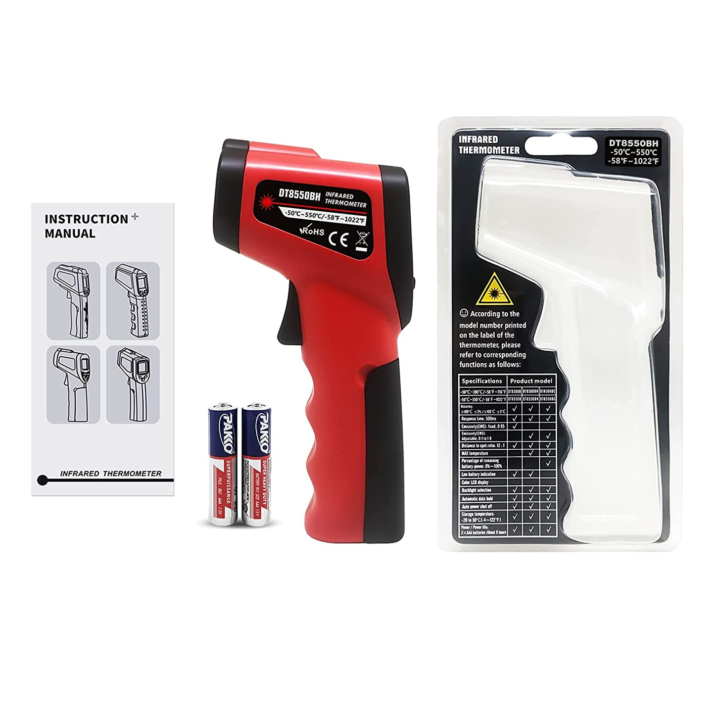 Infrared Thermometer Temperature Gun -58℉~1022℉ (-50℃~550℃) 9-Point Laser Non-Contact Instant-Read Digital Laser Infrared Ir Thermometer with Backlight
