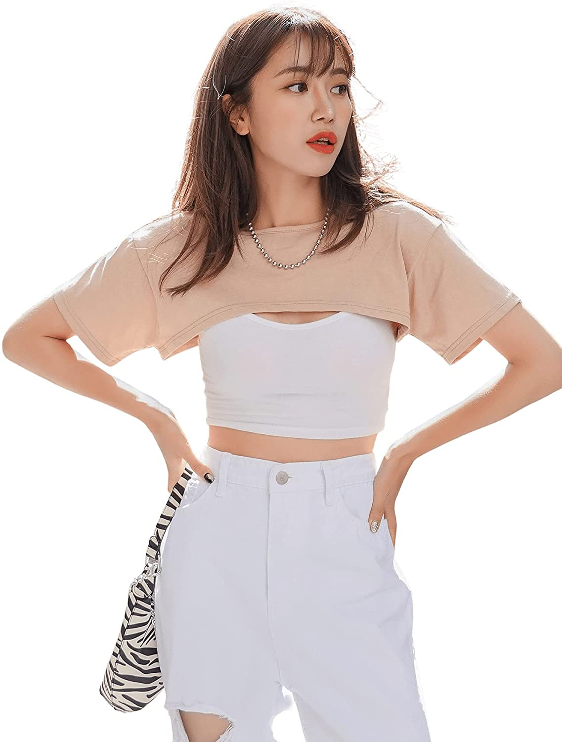 SweatyRocks Women's Casual Solid Cut Out Front Long Sleeve Pullover Crop Top Sweatshirt