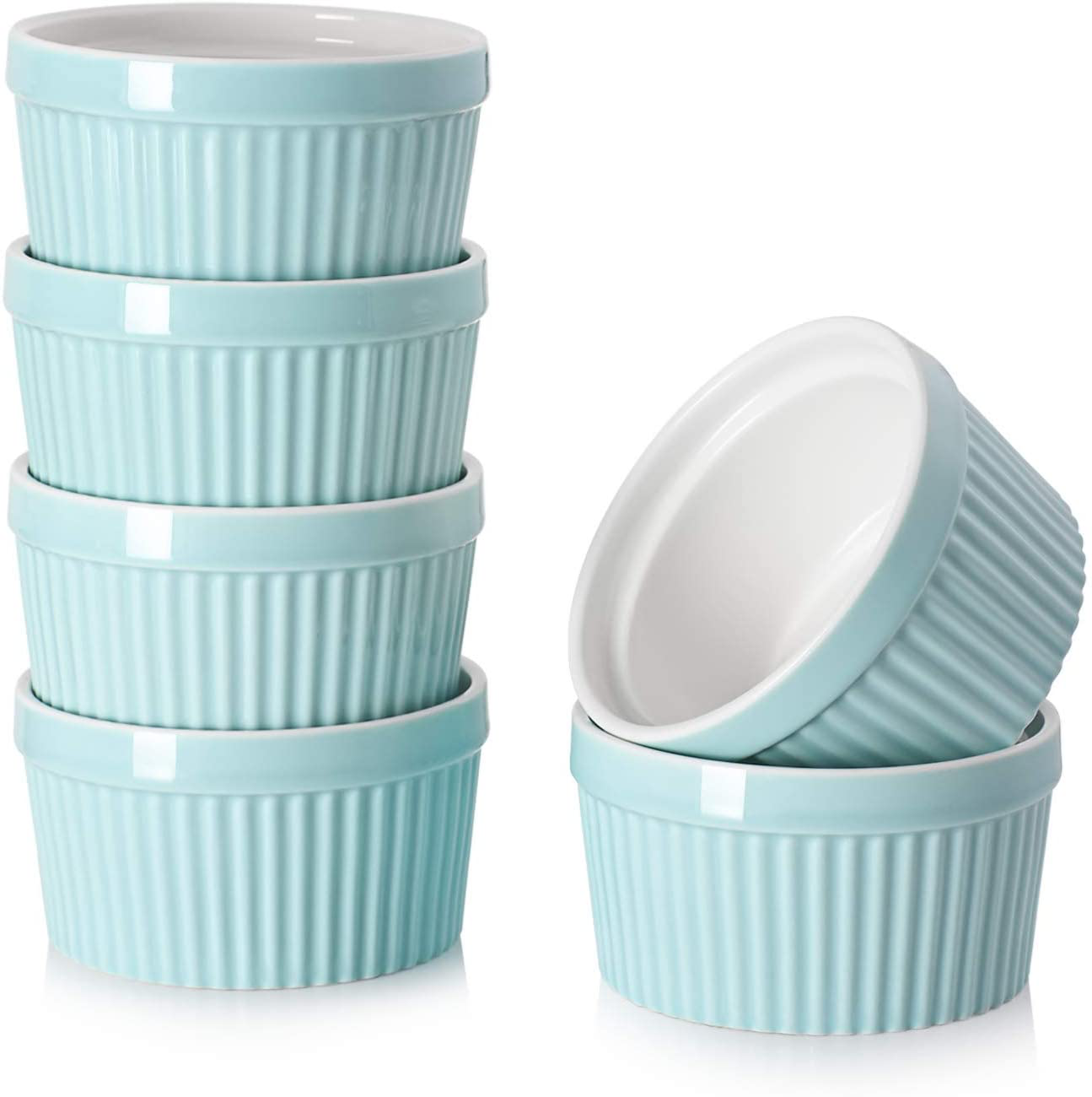 DOWAN 8 oz Ramekins - Ramekins for Creme Brulee Porcelain Ramekins Oven Safe, Classic Style Ramekins for Baking Souffle Ramekins Bowls, Set of 6, Blue