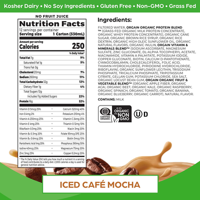 Orgain Organic Nutritional Shake, Iced Cafe Mocha - 16G Protein, 20 Vitamins & Minerals, Gluten Free, Soy Free, Kosher, Non-Gmo, 11 Fl Oz (Pack of 12) - Packaging May Vary