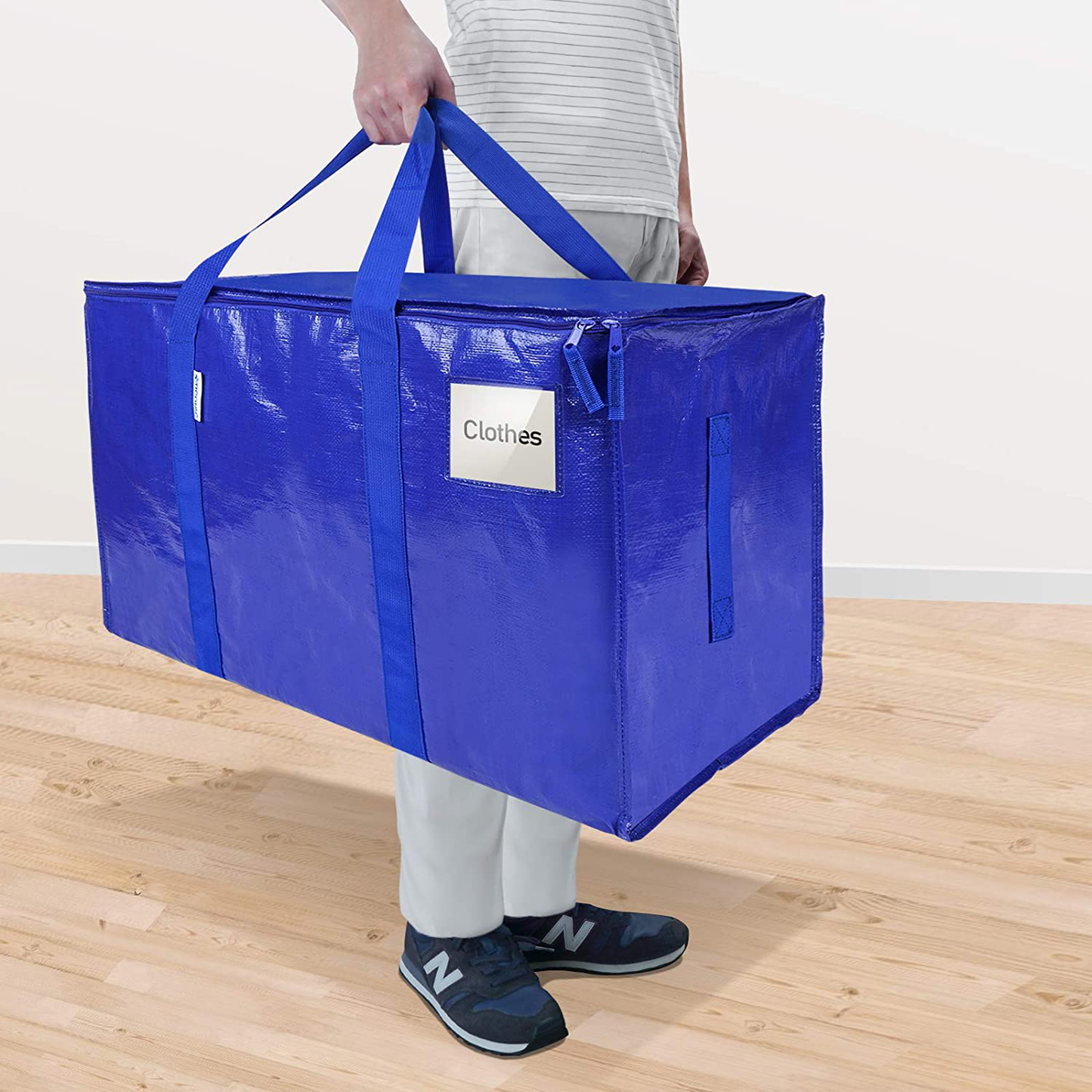 Extra Large Moving Bags with Zippers & Carrying Handles, Heavy-Duty Storage Tote for Space Saving Moving Storage (Blue)