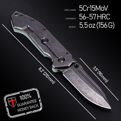 Pocket Knife - Folding Tactical Knofe - Military USMC Folder Knives - Stainless Steel Sharp Blade - Jack Knife Best Gear for Camping Hiking EDC - Birthday Christmas Gifts for Men 01289